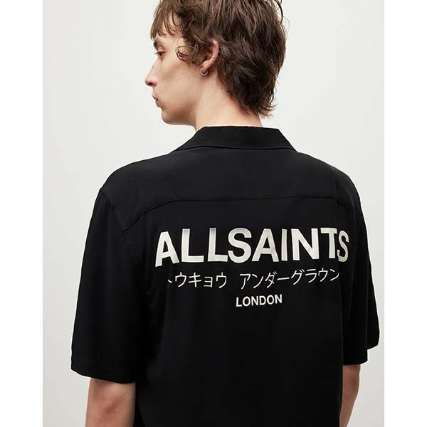 Allsaints Australia Mens Underground Oversized Shirt Black/Ecru AU17-251